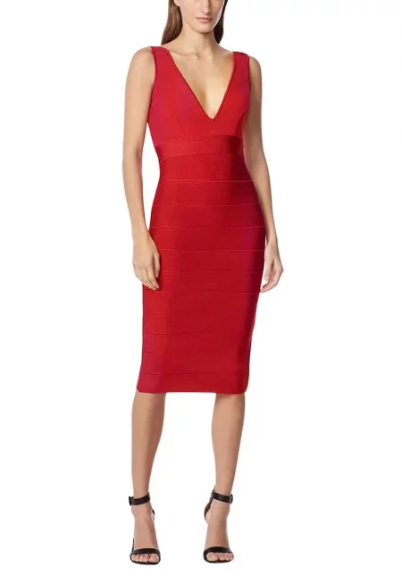 Rochie midi creion cu fermoar pe partea din spate - Червен