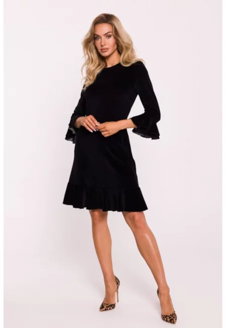 Рокля с волани  Кадифе - Червен