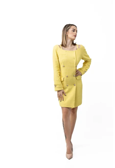 Рокля тип сако с двуредно закопчаване - Жълт