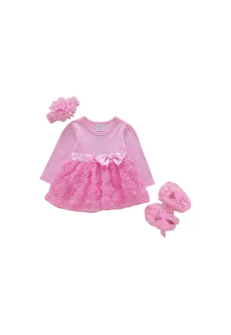 Розова рокля за момиче с чехли