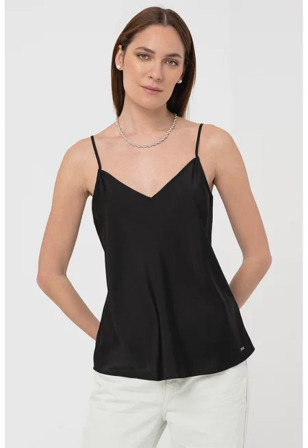 Сатенен топ с регулиращи се презрамки - Черен