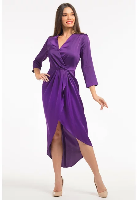 Сатинирана рокля с шпиц - Аметист