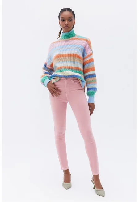 Скини дънки с висока талия - Прашно розово