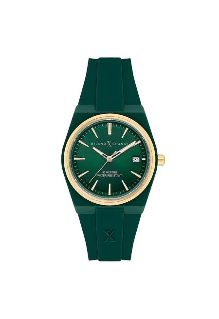 Спортен часовник за жени  34 мм - пластмасов корпус - силиконова каишка - зелен - водоустойчив 3 ATM