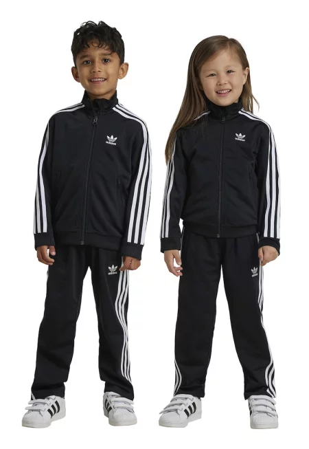 Спортен екип с цип и лого - Черен/Бял