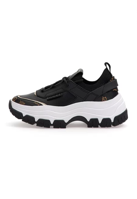 Спортни обувки от еко кожа с масивен ефект - Черен/Кафяв