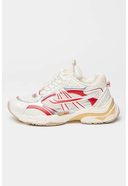 Спортни обувки Race с еко кожа - Бял/Аленочервен/Сребрист