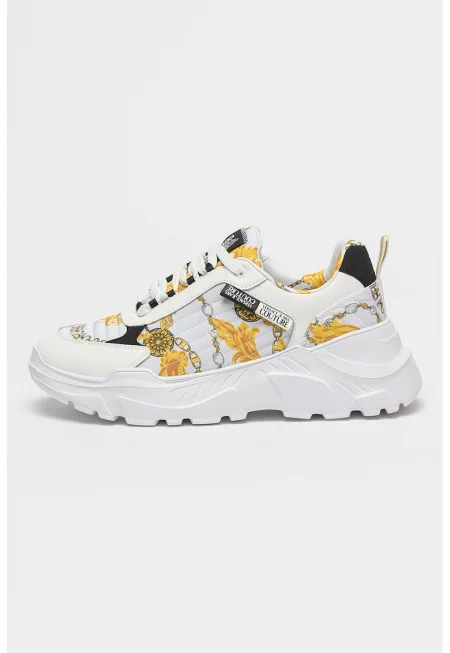 Спортни обувки с десен и синтетика - Бял/Жълт