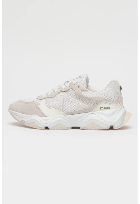 Спортни обувки ST-2940 с мрежа и кожа - Бял