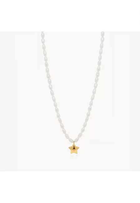 Сребърно колие Tiana Golden - естествени перли