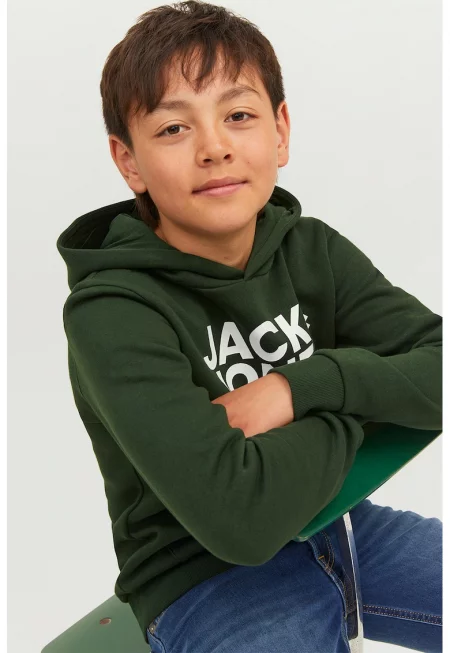 Суитшърт с качулка и джоб тип кенгуру - Бял/Каки