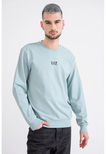 Суитшърт с овално деколте и лого - Бледозелен