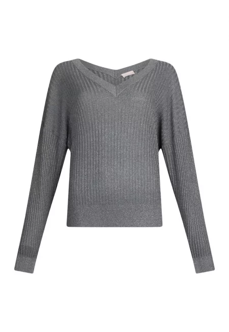 Свободен шпиц пуловер - Черен