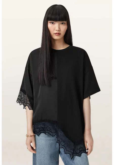 Свободна блуза с дантела - Черен