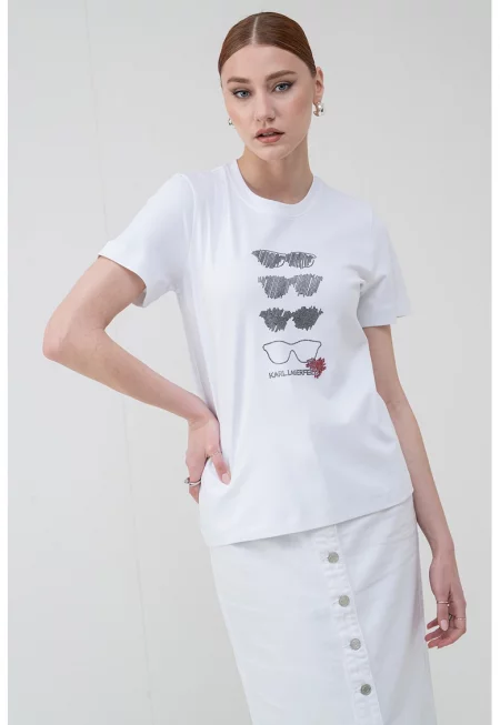 Тениска от органичен памук - Бял/Сребрист