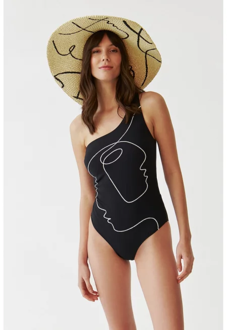 Цял бански с голо рамо - Черен