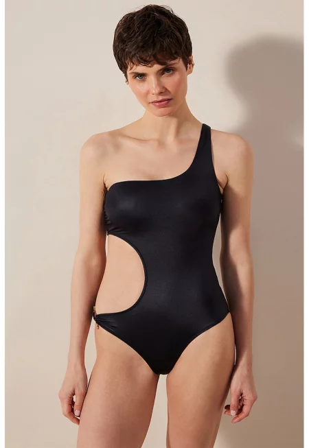 Цял бански с отвори встрани - Черен