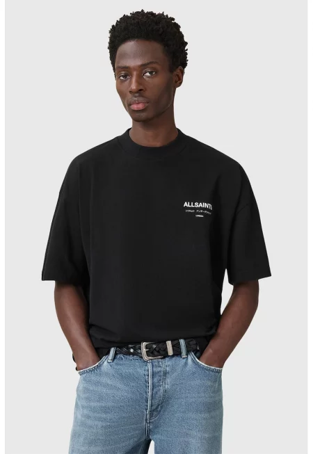 Уголемена памучна тениска Underground с лого - Черен