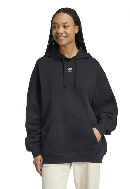 Уголемено худи с джоб кенгуру - Черен