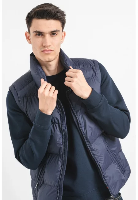 Ватиран елек със странични джобове - Червен/Тъмносин