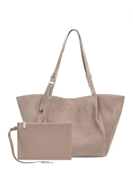 Велурена шопинг чанта - Сиво-бежов