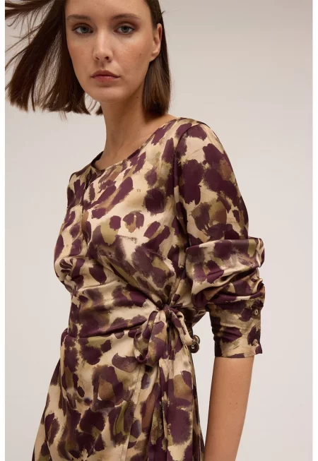 Застъпена рокля с животинска шарка - Кафяв/Бежов