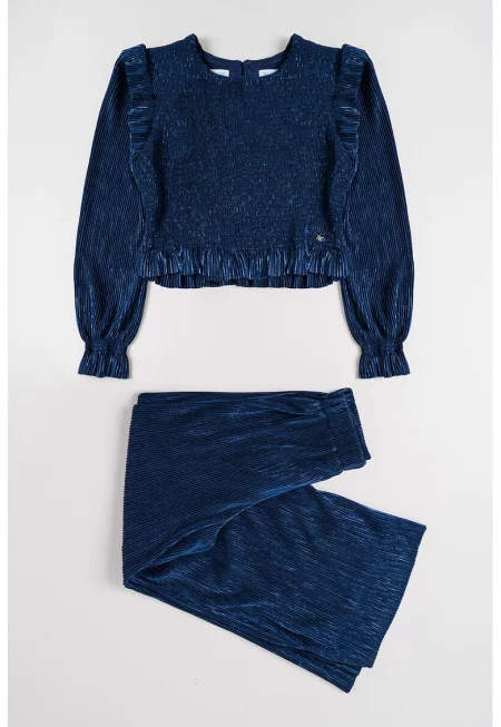 Блуза и дълъг панталон с релеф - Тъмносин
