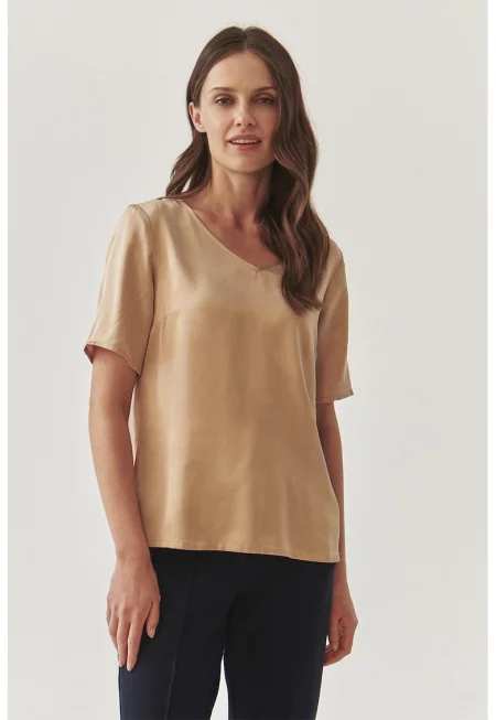 Блуза Mekonga с къси ръкави и шпиц - Златист