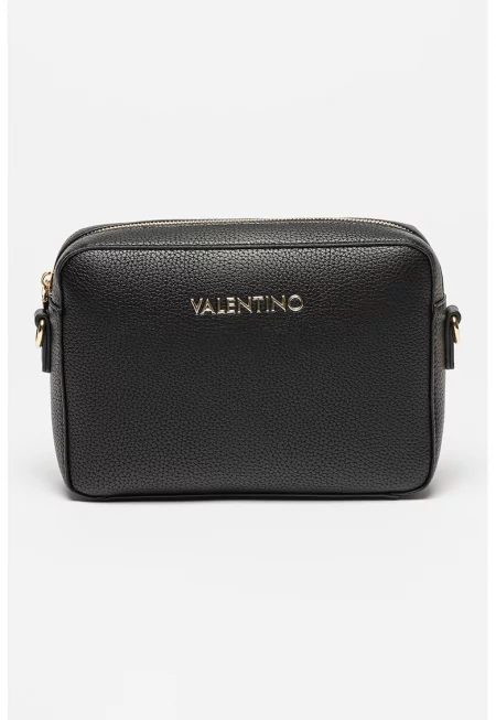 Чанта през рамо Alexia от еко кожа с метално лого - Черен