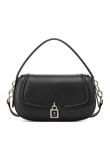 Чанта през рамо от еко кожа с регулируема презрамка - Черен