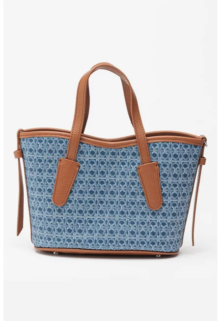 Чанта през рамо с лого - Карамел/Тъмносин