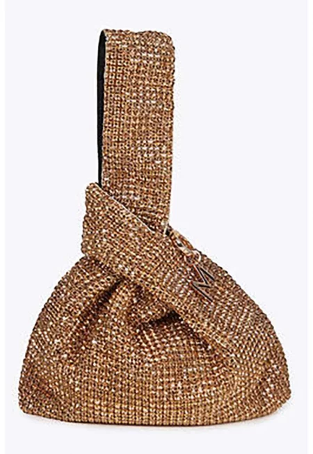 Чанта с декоративни камъни - Златист