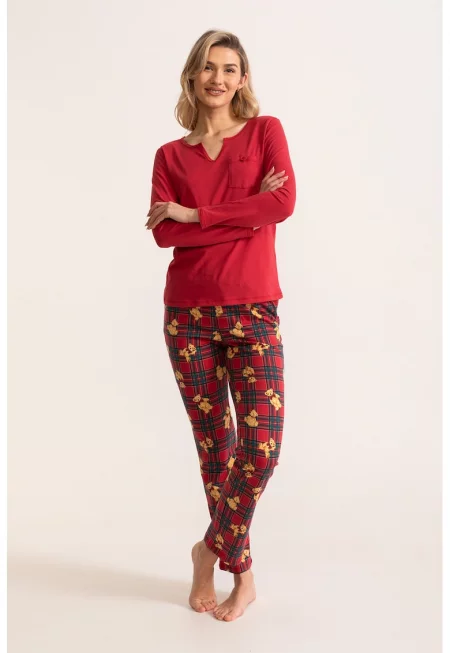 Дълга памучна пижама Elida - Червен/Оранжев/Тъмнозелен