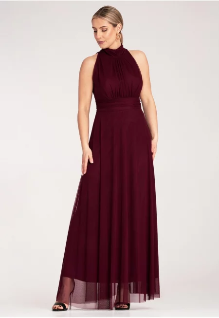 Дълга вечерна рокля  червена - полиестер-еластан - размер SM