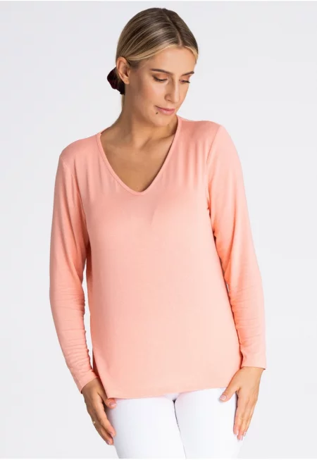 Дамска блуза -  Вискоза/Еластан - Дълъг ръкав - Розов