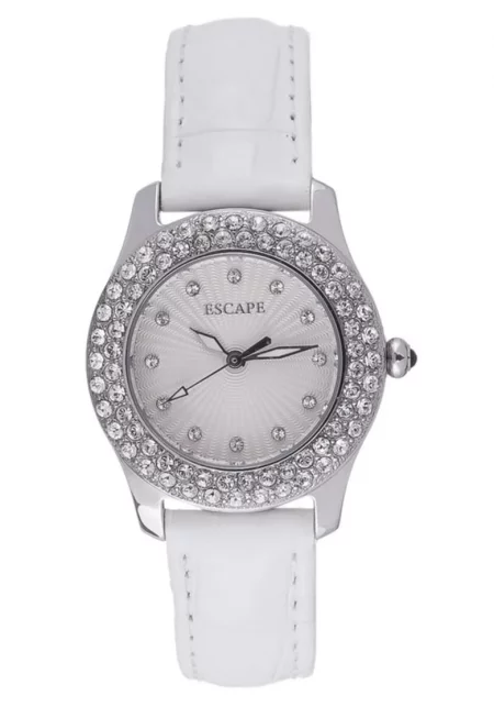 Дамски часовник  каишка от екологична кожа - стоманен корпус - 34мм - сребрист/бял - водоустойчив 5 ATM