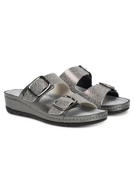 Дамски чехли  Pewter 1047 - еко кожа - модел Aberdeen - сребристи