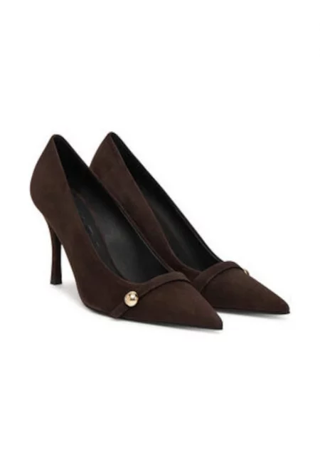 Дамски обувки -  висок ток - естествена кожа - кафяв