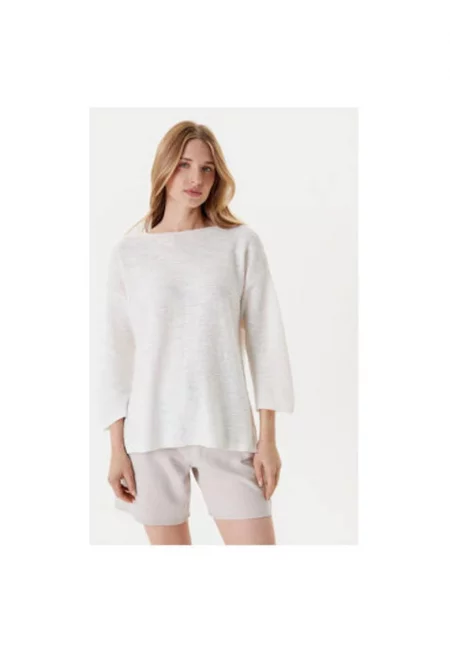 Дамски пуловер  115GD10CT - Памук/Лен - Бял - Бял