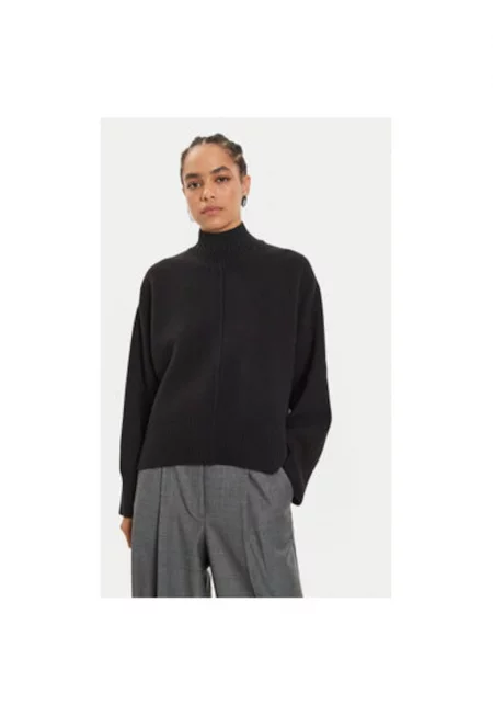 Дамски пуловер -  304213335 - Мериносова вълна - Черен - Черен