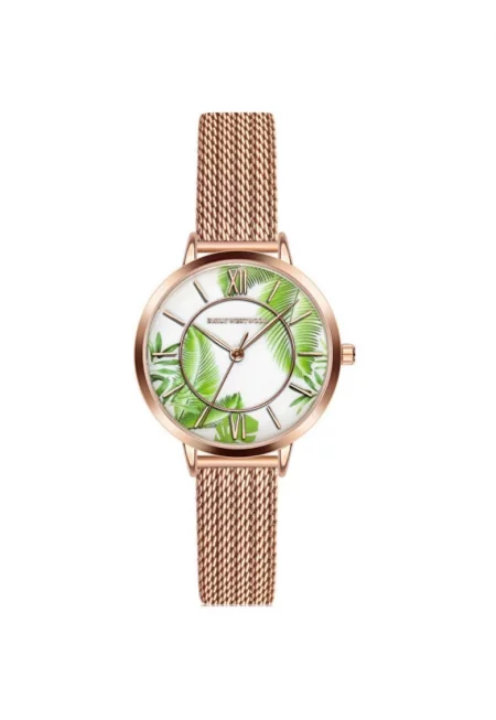 Дамски ръчен часовник -  мрежеста гривна - 34 мм - злато