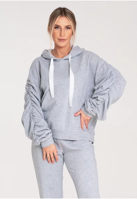 Дамски суитшърт -  M1055 - широки ръкави - сив - памук