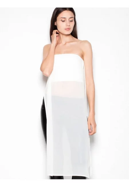 Дамски топ  бежов - полиестер - екстравагантен дизайн с декоративен шифон - оригинална кройка -