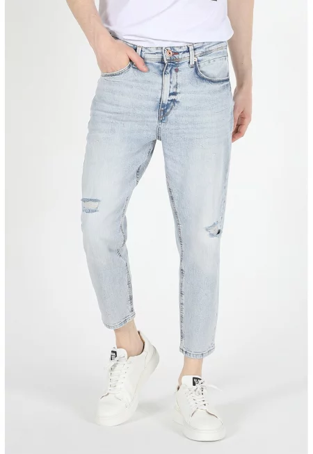 Дънки Lucas със стеснен крачол и захабен ефект - Светлосин