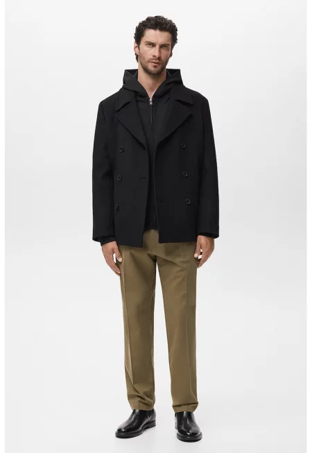 Двуредно късо палто - Черен