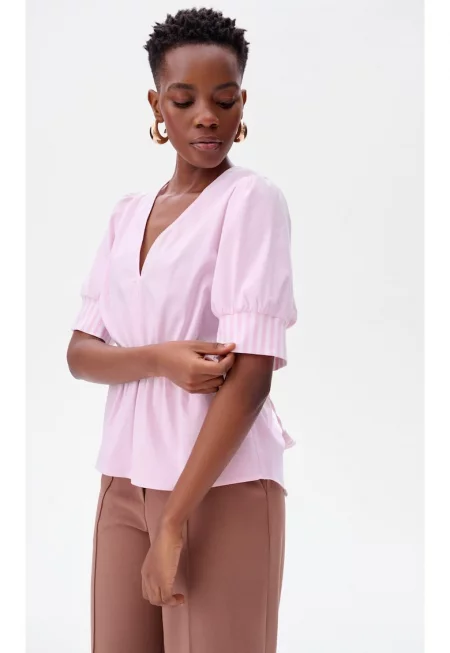 Едноцветна блуза с V-образно деколте Alie