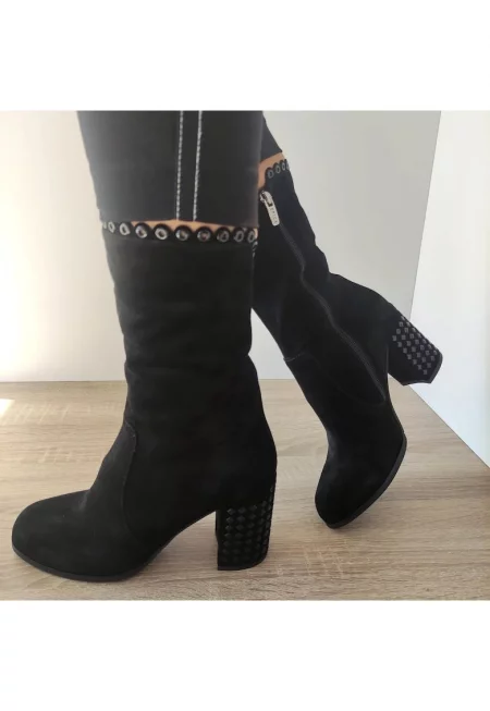 Елегантни дамски боти  F-M112 Black Velvet - Черно кадифе - Черен