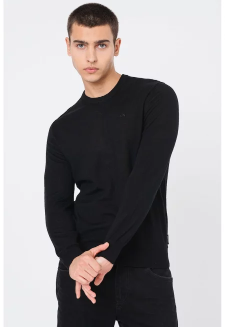 Фино плетен вълнен пуловер - Черен