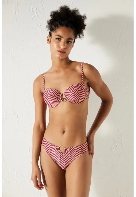 Горнище на бански с десен рибена кост - Праскова/Тъмновиолетов