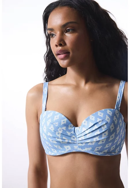 Горнище на бански с фигурален десен - Пастелносин/Бял